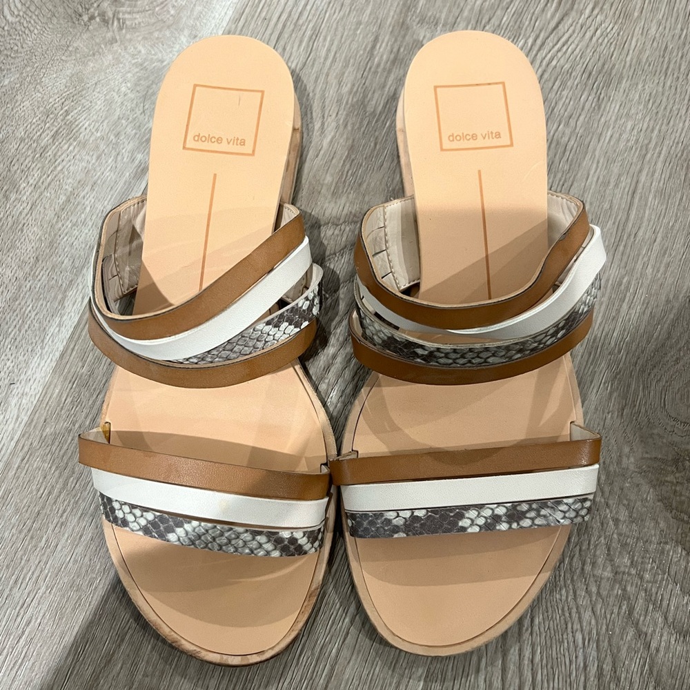 Dolce Vita Strappy Brown and White Sandals